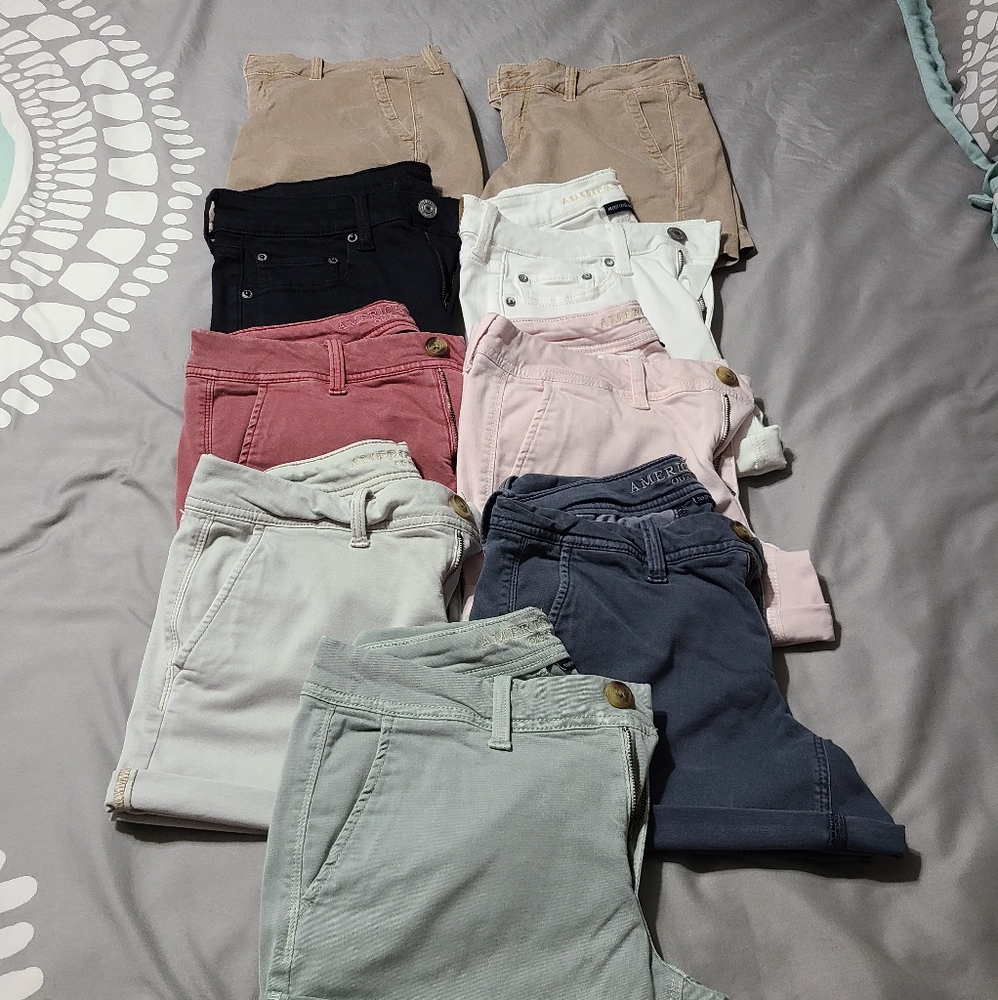 9 pair AE American Eagle Midi khaki shorts